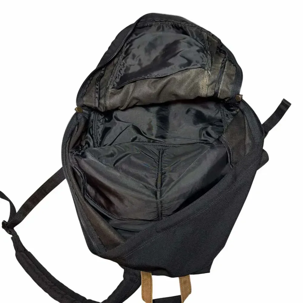 Vintage 90s Eddie Bauer Black Canvas Backpack with Suede Leather Bottom